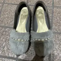 ファー付きグレー フラットシューズのサムネイル
