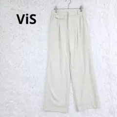 ViS ハイウエスト ワイドパンツ センタープレス アイボリー M 美シルエット