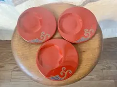 茶托①　朱塗り　漆器　赤 朱 漆　波模様　 3枚セット