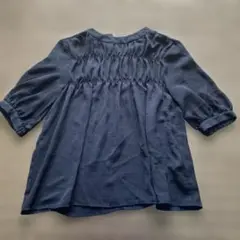 ネイビー ギャザー入り 半袖ブラウス