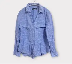 【ザラ ベーシック】水色ドット柄シャツ 長袖