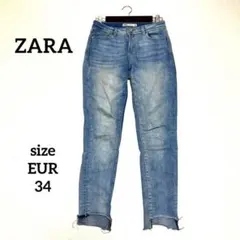 ザラ⭐︎ZARA レディースデニムパンツ ジーンズ カットオフ　ライトブルー
