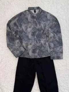 新品未使用◇SHEIN シーイン スタンドカラー 長袖 シャツ ダイダイ柄のサムネイル