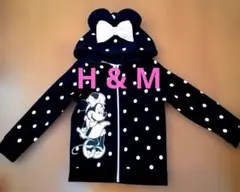 H&M × Disney 女の子ミニーマウス 水玉白黒×ピンクパーカー 120