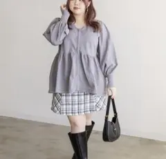 CLETTE 大きいサイズ 3Lジップアップ ペプラムニット・カットソー