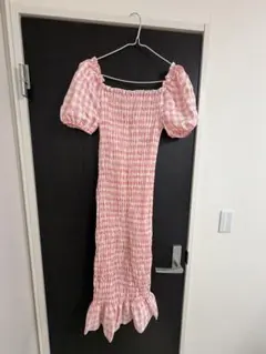 チェック柄スモッキングロングワンピース