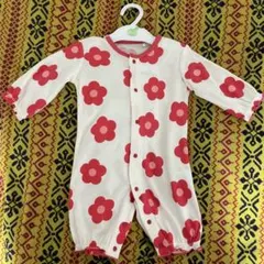 赤い花柄 長袖ロンパース