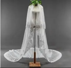 ロングベール　3m 刺繍　ベールダウン　オフホワイト　ウエディング