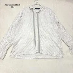アバクロンビー&フィッチ　シャツ　長袖　レギュラーカラー　総柄　幾何学調　白XL