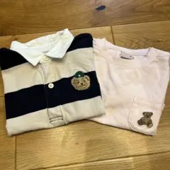 ストライプ ポロシャツ クマ刺繍