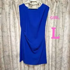 ❣️美品 GIRL デザインノースリーブひざ丈ワンピース L ブルー系 お呼ばれ