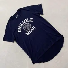 coen プリントTシャツ ネイビー 半袖 ロゴ入り コットン Fサイズ 紺色