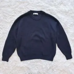 ZARA ザラ リブ編み クルーネック ニット ネイビー M オーバーサイズ