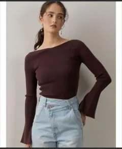 【LAGUNAMOON】 アシンメトリードレープフレアニット ブラウン　美品