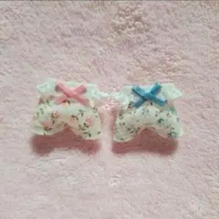 赤ちゃんフリルサロペット2着セット　花柄②桃色水色　ハンドメイド