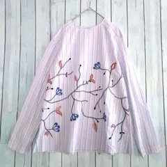 ALYSI センソユニコ ストライプ 花刺繍 長袖ブラウス プルオーバー
