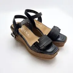 美品✨️ダイアナ　厚底ウェッジサンダル　アンクルストラップ　金バックル　パナマSのサムネイル