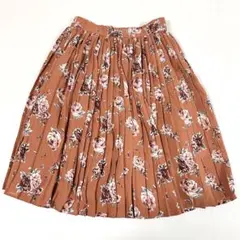 【お値下げ中！特価】【美品】花柄 プリーツ膝丈スカート ウエストゴム Mサイズ