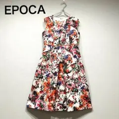 ✨美品✨　EPOCA 総柄　ノースリーブワンピース ホワイト ボタニカル柄　38のサムネイル