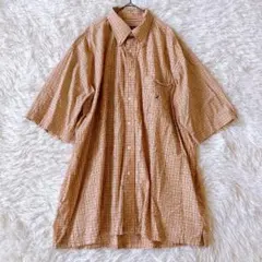 ノーティカ 半袖シャツ チェック BD 刺繍ロゴ（XL）オレンジ 綿 ゆったり