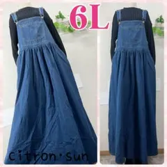 新品✿6L”デニムサロペット ギャザー マキシ丈ワンピース 大きいサイズ