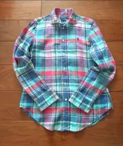 ポロラルフローレン　マルチカラー チェック柄 長袖リネンシャツ　QRタグ付き