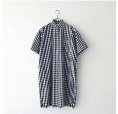 ダントン　Danton　ネイビー ギンガムチェック 半袖　シャツワンピース