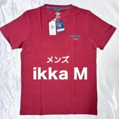 新品 イッカ ikka メンズ 半袖 Tシャツ M Vネック 綿100% 渋赤色