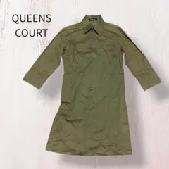 QUEENS COURT クイーンズコート シャツワンピ カーキ 日本製 七分袖のサムネイル