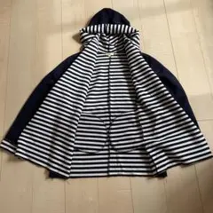 ハッシュアッシュ　ネイビー ストライプフード パーカー