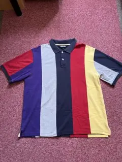 LANDS' END ポロシャツ マルチカラー ボーダー メンズL