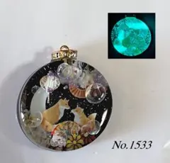 展示用/レジン/雲の上の三日月と子猫達 桜 蓄光 オルゴナイト