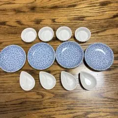 山万の「青小花深皿」陶磁器小皿 しずく　 円型　各4枚セットのサムネイル