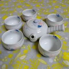 木製茶器収納箱入り 有田焼 梅散 吉峰　急須　湯呑セット