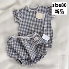 【新品】tele a tete グレー系チェックロンパースセット