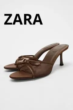 【新品タグ付き】ZARA ブラウン ストラップ付きミュール サンダル