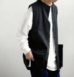 antiquaアンティカ　サイドボタンベスト ノーカラーベスト ブラック