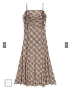 GRL チェック柄ギャザーリボンキャミソールワンピース[dk1411]