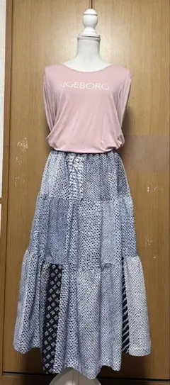 ✴︎着物リメイク✴︎チェック絣✴︎ロングスカート✴︎木綿100%✴︎古布✴︎藍染木綿＊ ✴︎着物リメイク✴︎チェック絣✴︎ロングスカート✴︎木綿100