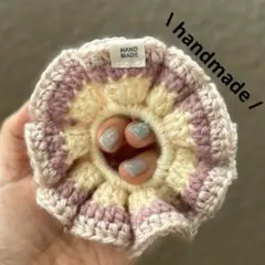 ベージュピンク·͜·シュシュ‪ ハンドメイド‪ 編み物‪ かぎ針編み 毛糸222