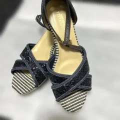 ESPERANZA サンダル デニム ラメ ストライプ　Lサイズのサムネイル