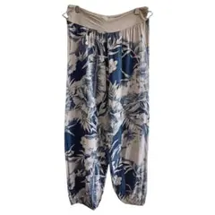 ❤イタリア製 ビスコース100% ボタニカル柄 リラックスパンツ ネイビー