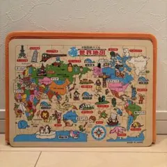 【新品】木製 世界地図パズル メッシュケース付き