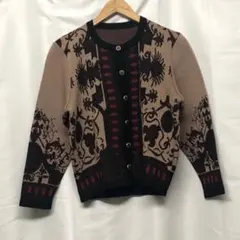 レトロ デザイン カーディガン ニット 古着 レディース ブラウン