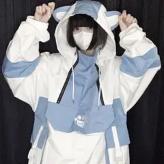ililil × ぬた コラボ 切り替えデザイン猫耳アノラックパーカー