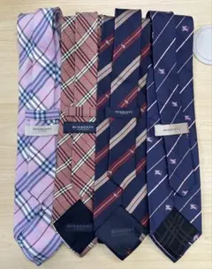 バーバリネクタイ　4本　おまとめ　メンズネクタイ　ネイビー　赤