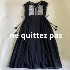 ne quittez pas ヌキテパ　コットンボイル刺繍タッセルワンピース　黒のサムネイル