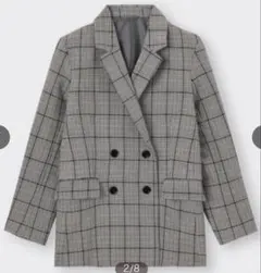 GUテーラードダブルブレストジャケットダークグレー　チェック