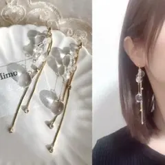 『No 15』ロングチェーンピアス　透明　揺れる　ゴールド　かっこいい綺麗　上品