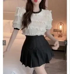 GRL フリル付きホワイト半袖シャツ